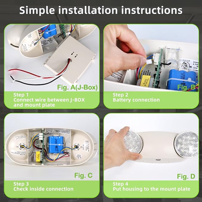 RMC LED Emergency Lights with Battery Backup, Two Head Adjustable Commercial Emergency Lighting, AC120-277V, Hardwired Emergency Exit Light Fixtures for Home and Business, ETL Listed, 14 Pack