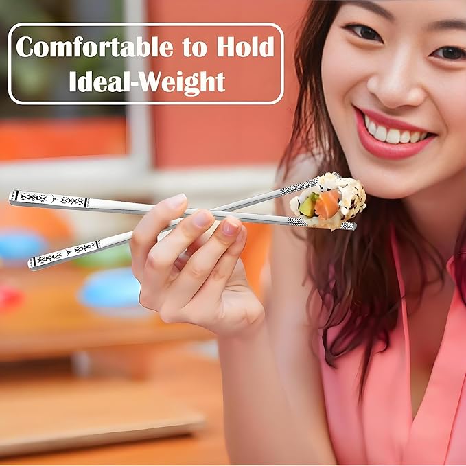 Metal Chopsticks Reusable 1 Pair Stainless Steel Travel Chopsticks Dishwasher Safe Square Lightweight Non-Slip Chop Sticks with case(Silvery)