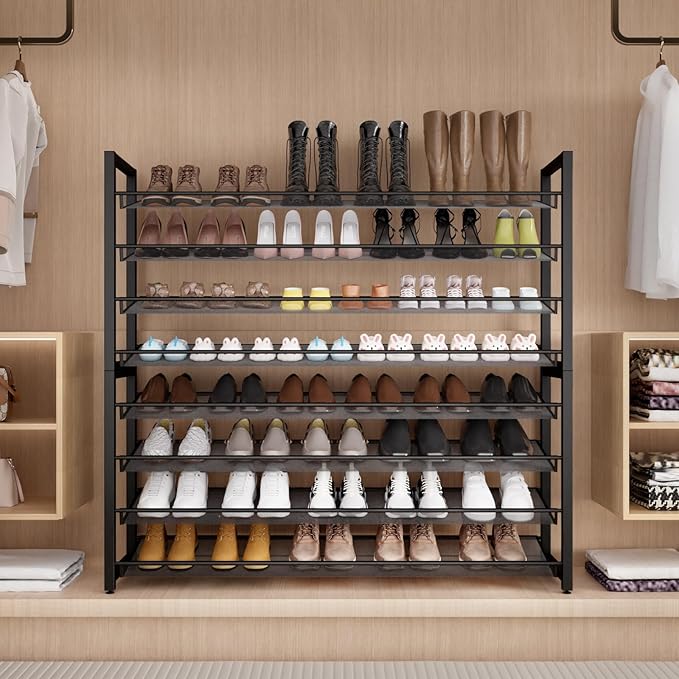 Metal Shoe Rack,Large 8 Tier Shoe Organizer, Heavy Duty Metal 4-Tier Stackable Shoe Storage Vertical Shoe Rack for Closet Front Door,Entrance,Entryway,GarageUp to 50 Pairs,Black