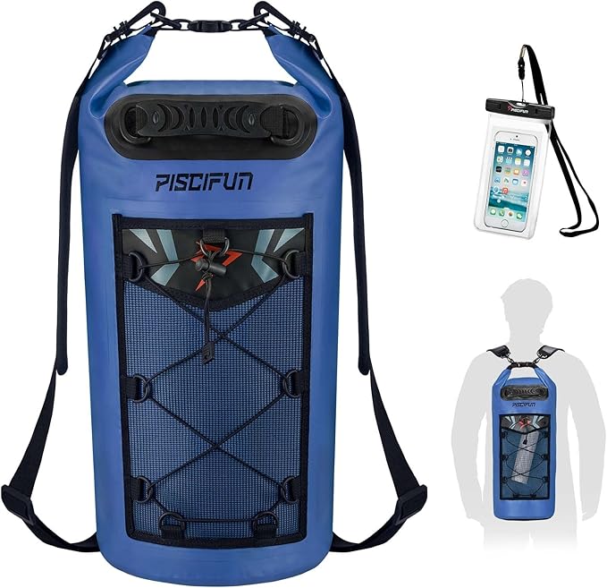 Piscifun Dry Bag, Waterproof Floating Backpack 5L/10L/20L/30L/40L with Waterproof Phone Case for Boating, Kayaking, Fishing
