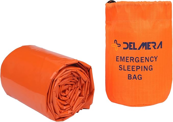 Delmera Emergency Sleeping Bag, Lightweight Survival Sleeping Bags Waterproof Thermal Emergency Blanket, Bivy Sack Survival Gear for Outdoor Adventure, Camping, Hiking, Orange, Green