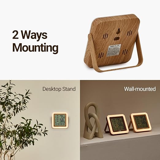 HuBDIC HubiBaby Digital Hygrometer Indoor Thermometer Humidity Meter Room Thermometer, Humidity Monitor for Home, Bedroom, Baby Room, Office, Greenhouse, Cellar, Portable Nightlight (Light Wood)