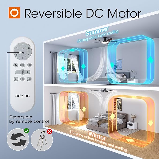 addlon Ceiling Fans with Lights, 52 inch Flush Mount Ceiling fan with Remote Control, Wall Remote, Reversible, 5CCT, Dimmable, Noiseless DC Motor, Black Low Profile Ceiling Fan for Bedroom, Farmhouse