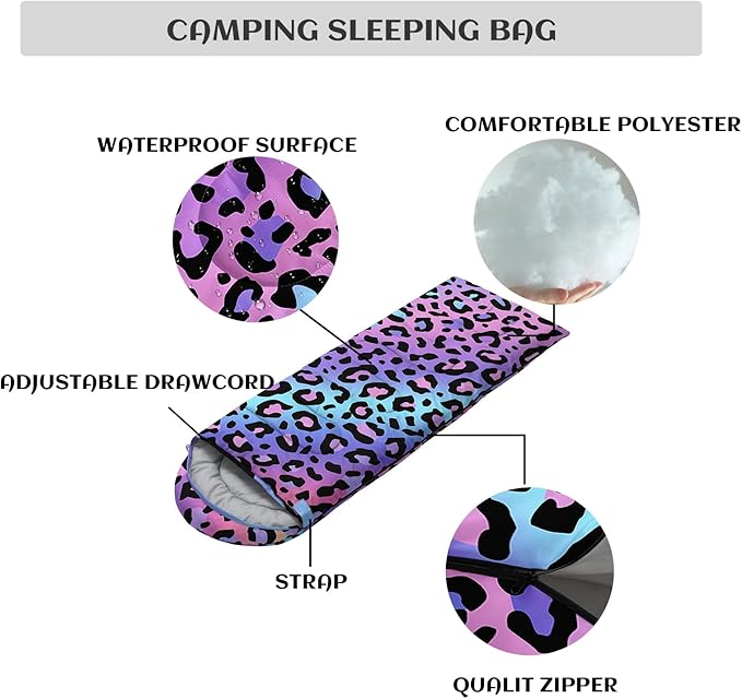 Sleeping Bags for Adults and Kids，3D Printing Camping Sleeping Bag for Girls Boys Lightweight Waterproof Cold/Warm 3-Season，Outdoor Travel with Compression Bags