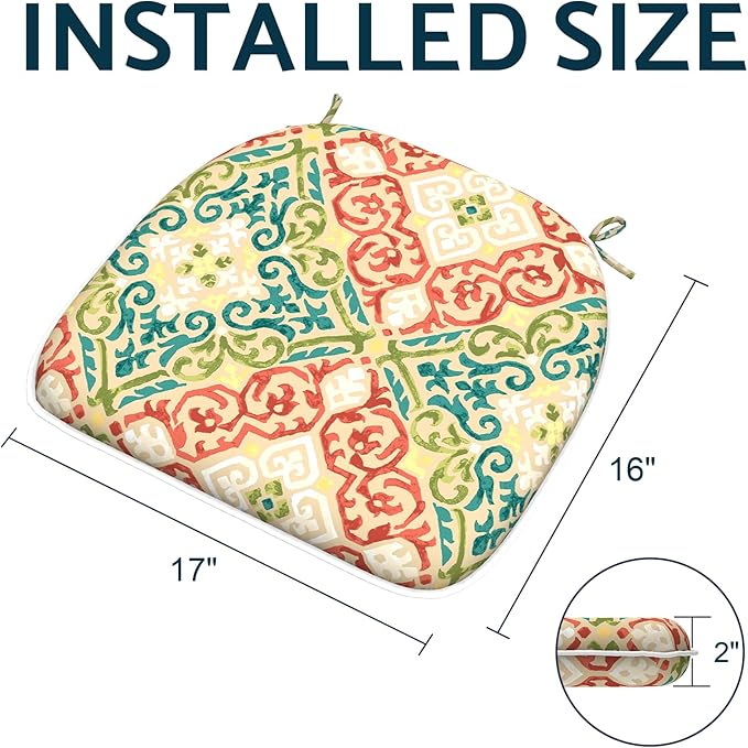 Indoor/Outdoor Chair Cushions 16x17 Inch, Patio Chair Cushions with Ties, All Weather Seat Cushions for Patio Furniture Home Garden Chair Use, Set of 4,Geometric Orange