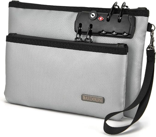 Fireproof Money Bag with Lock, Double layer Cash Bag BankBag for Cash, Valuable StorageBag,Fireproof Safe Box Money Pouch with Zipper (silvery, Small)