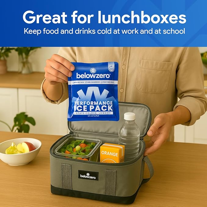 Below Zero Prefilled Reusable Ice Packs for Coolers | Long Lasting Freezer Ice Blocks for Camping, Lunch Bags & More | 48 Hour Cooler Ice Pack Technology