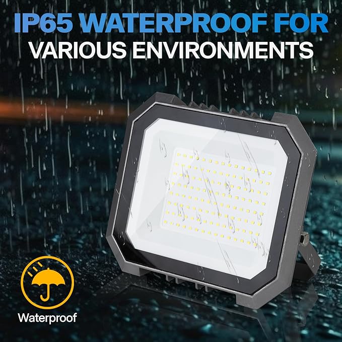2 Pack LED Flood Lights Outdoor, 50W 5000LM Super Bright Floodlight Outside Work Light with 5.9FT Plug, IP65 Waterproof 6000K Outdoor LED Flood Light for Garage, Yard, Lawn, Garden