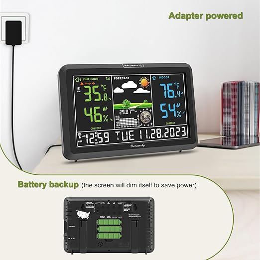 DreamSky Weather Station Indoor Outdoor Thermometer Wireless with Digital Atomic Clock for Home, Large Display with Adjustable Backlight, USB Port, Inside Outside Temperature Humidity Monitor