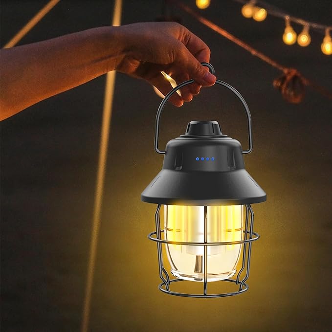 Rechargeable LED Camping Lantern, Mini Retro Portable Waterproof Lantern, 1000LM, 3 Light Modes (2700-6500K) Stepless Dimming Brightness, Hanging Tent Light for Camping, Power Outages