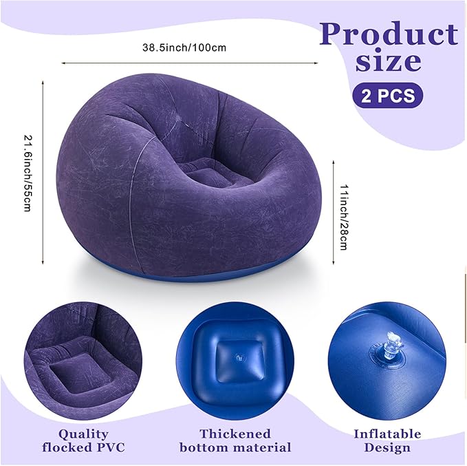 Realspring Inflatable Bean Bag Chairs Outdoor Blow up Camping Chairs Inflatable Lazy Sofa Folding Portable Bean Bag Loungers Couch for Movie Night(Blue,2 Pcs)