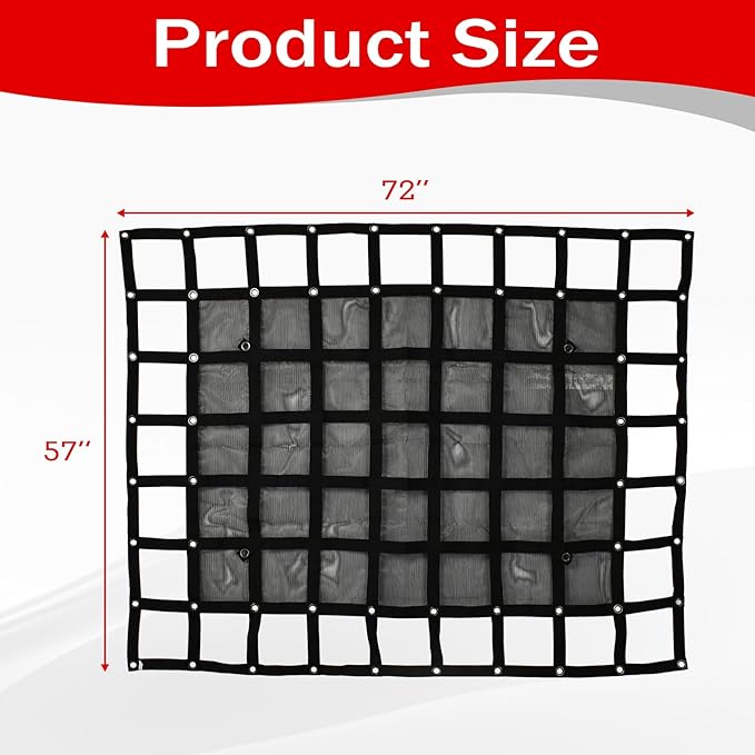 Heavy Duty 57" x 72" Truck Bed Cargo Net with Adjustable Cam Buckles & S-Hooks & Cross Strap,4.75' x 6' Cargo Net with 1500LBS Capacity for Pickup Truck Bed Trailer SUV Jeeps