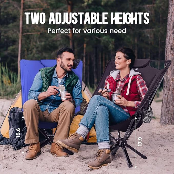 Portable High Back Camping Chair with Adjustable Height, Small Compact Outdoor Folding Chair for Adults Travel, Riselite Collapsible Lightweight Packable Camp Chairs, Easy Carry and Quick Setup