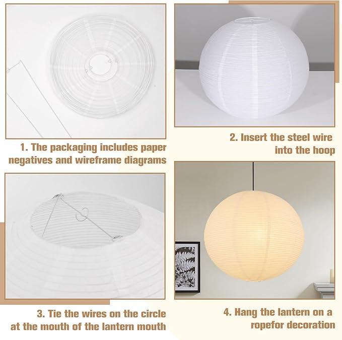 White Paper Lamp Shade, 20''x20'' Large Chinses Paper Lantern Pendant Light Shade,Round Lanpshade Home Decor Ceiling Lampshade, Foldable Lampshade