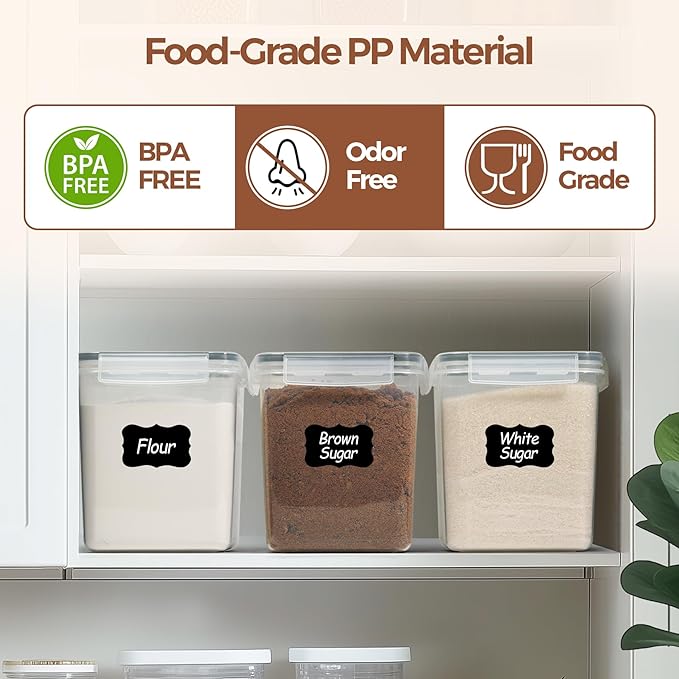 ComSaf Brown Sugar Container Set of 2 (2.5L/84Oz), Airtight Food Storage Containers with Lids and Terra Cotta Brown Sugar Saver, Plastic Canisters Sets for Kitchen, Pantry Organizers for Flour, Baking