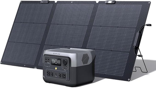 EF ECOFLOW RIVER 2 Max Solar Generator 512Wh Long-life LiFePO4 Portable Power Station& 160W Solar Panel for Home Backup Power, Camping & RVs 100% Charged in 60m with 3000+ Cycles & Up to 1000W Output