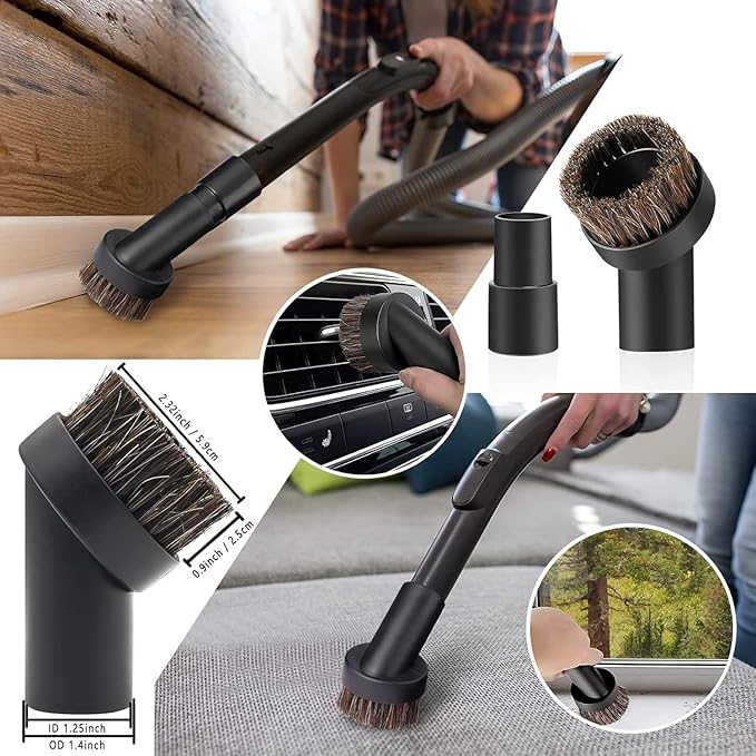 10PCS Universal Vacuum Attachments Kit Wet Dry Plastic Vacuum Hose Adapter 1-1/4" Vacuum Cleaners Accessories with Horse Hair Brush Flexible Crevice Tool Adapter for Shop Vac Accessories