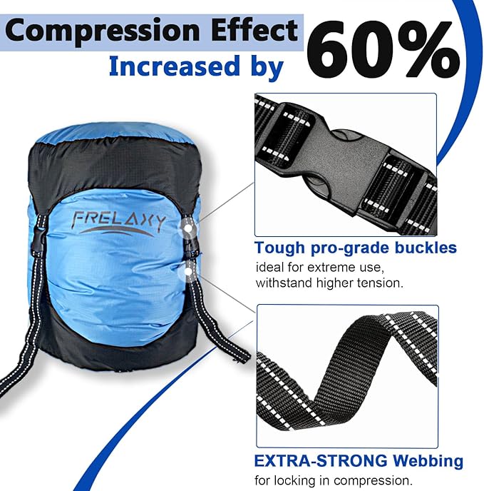 Frelaxy Compression Sack, 40% More Storage! 11L/18L/30L/45L/52L Compression Stuff Sack, Water-Resistant & Ultralight Sleeping Bag Stuff Sack - Space Saving Gear for Camping, Hiking