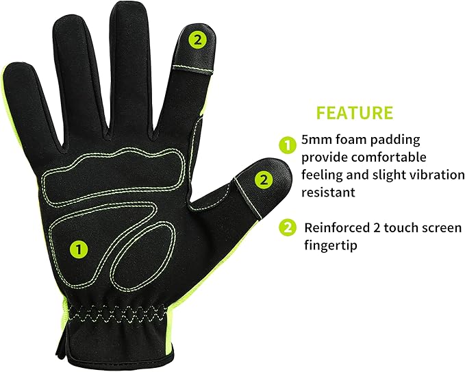 DULFINE High Performance Work Gloves For Men(3 Pairs Pack),Hi-Vis Yellow Color,High Dexterity Touch Screen For Multipurpose,Excellent Grip (XX-Large)