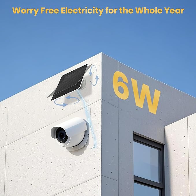 FlexSolar 1 Pack 6W Solar Panel for Security Camera Outdoor, 5V USB Solar Charger Compatible with Rechargeable Battery Powered Cam, Camera with IP67 Waterproof, 9.8ft Cable, 360° Adjustable Bracket