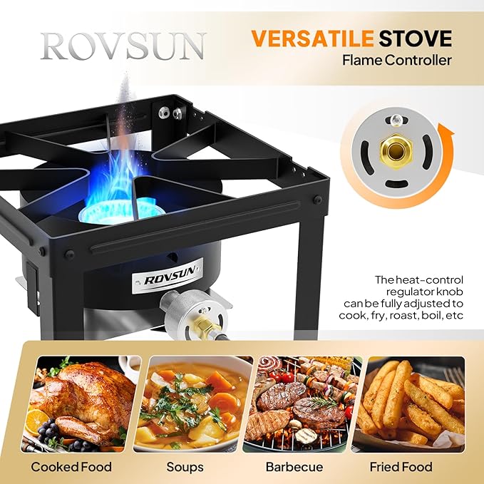 ROVSUN Portable Propane Gas Stove with Detachable & Foldable Side Rack, Single Burner Camp Stove Cooker for Outdoor Backyard Cooking, Camping, Tailgating, Canning, Frying Turkey & Boiling Seafood