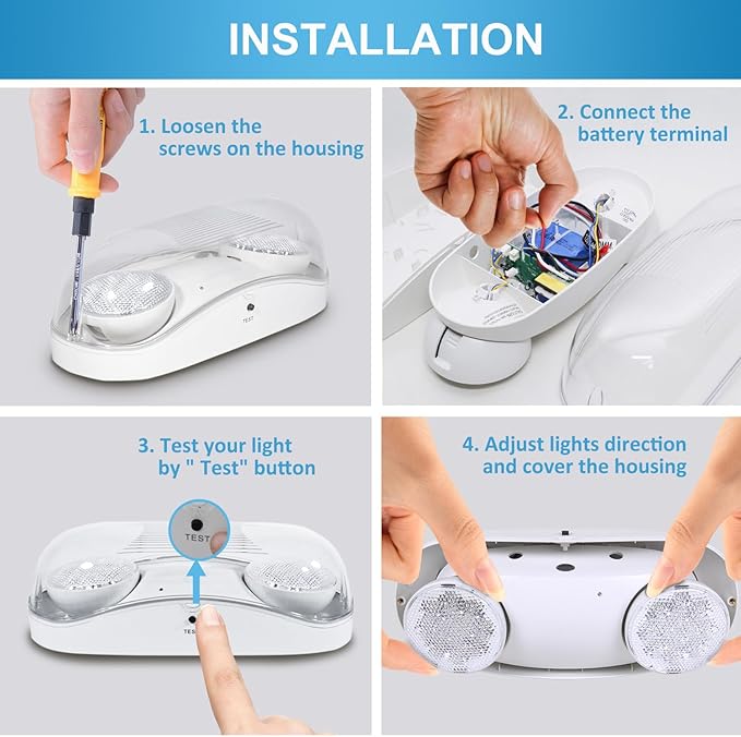 Outdoor Emergency Light with Battery Backup, Exterior Lights with Battery Backup, Wet Location, LED Egress Lights, Exterior Two Adjustable Heads Emergency Lighting Fixture,120/277V, UL Listed (6 Pack)