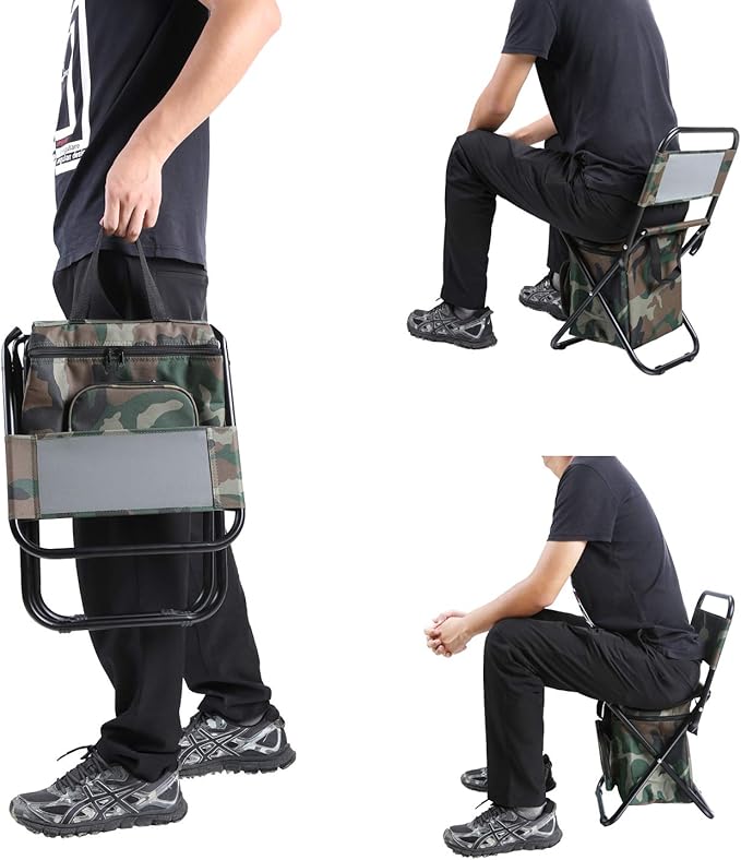 LEADALLWAY Fishing Chair with Cooler Bag Compact Fishing Stool Foldable Camping Chair