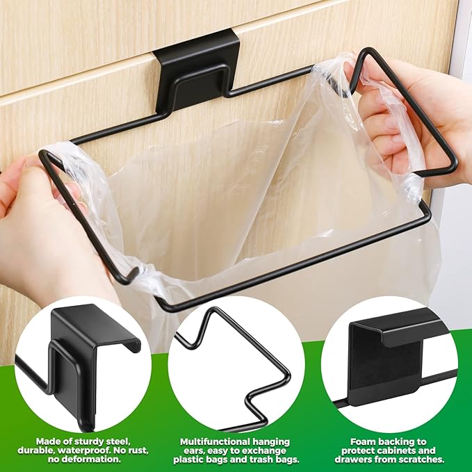 HNYYZL Trash Bag Holder,2 Pack Trash Bag Holder for Cabinet Door and Cupboards,Stainless Steel,Black,Plastic Bag Holder under Sink,Use for Kitchen,Bathroom,Camper,Rv