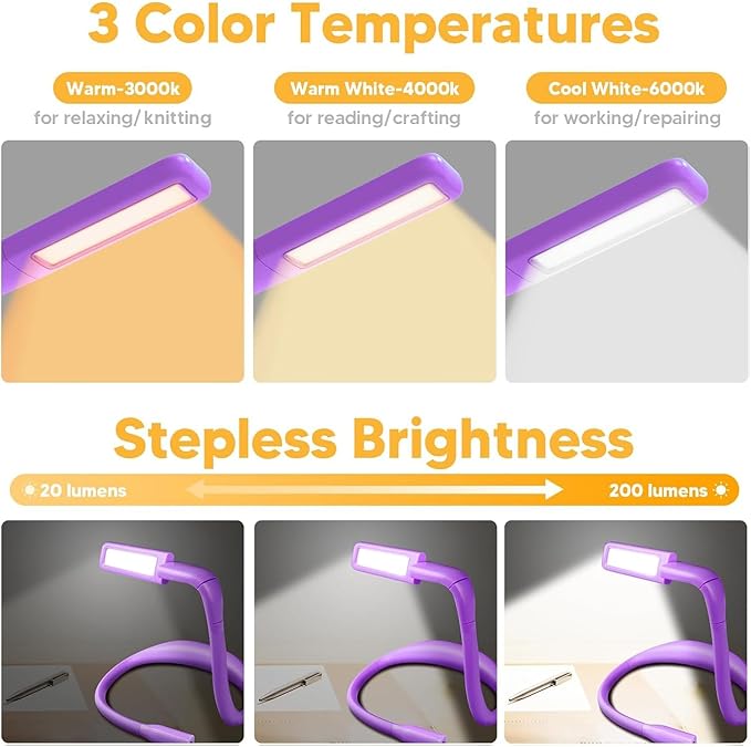 Neck Reading Lamp Purple Gifts For Women Book Lovers Knitting Crochet Accessories, Stocking Stuffers Christmas Birthday Present For Mom Wife Grandma Bible Readers Knitters Quilting Sewing Supplies