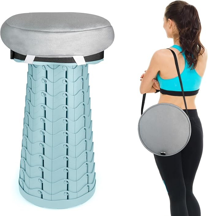 Deer's Life Portable Collapsible Stool with Cushion Pad, Retractable Folding Telescopic Camping Seat for Adults, Small Lightweight Sturdy Adjustable Stools for Travel,Kitchen,Garden,Fishing