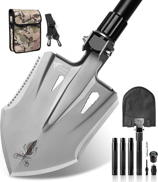 Zune Lotoo Tactical Shovel Survival Multitool, Military Portable Folding Camping Shovel Compact Camping Gear for Men Outdoor Survivalist Gift Hiking Backpack Emergency Offroad Entrenching Tool Spade
