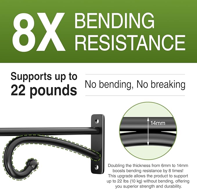 15" Plant Hooks for Hanging Baskets - Heavy Duty Metal Plant Hangers for Indoor & Outdoor Use, Wall Mount Brackets for Hanging Plants, Planters, Bird Feeders, Wind Chimes, Bird Houses - Black, 2 Pack