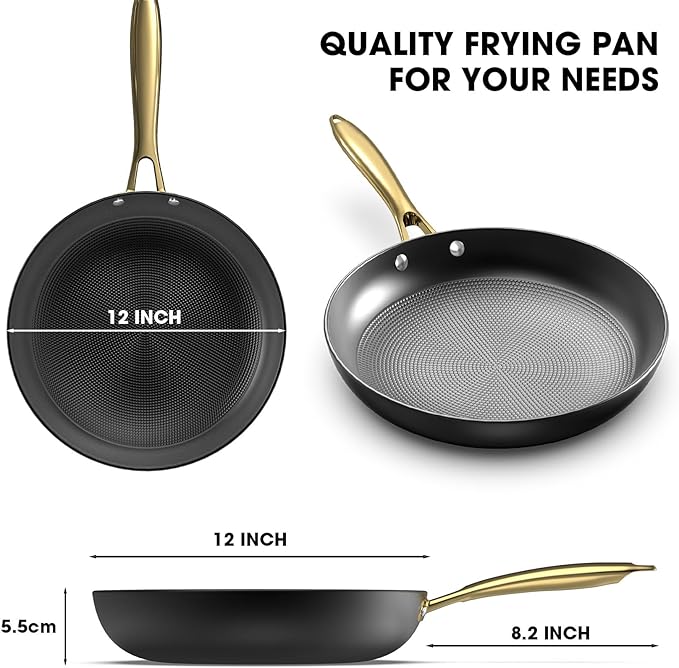 imarku Cast Iron Skillets, 12 Inch Cast Iron Pan, Professional Non Stick Frying Pans Long Lasting Nonstick Frying Pan Nonstick Pans Stay Cool Handle Easy Clean Unique Birthday Day Gifts