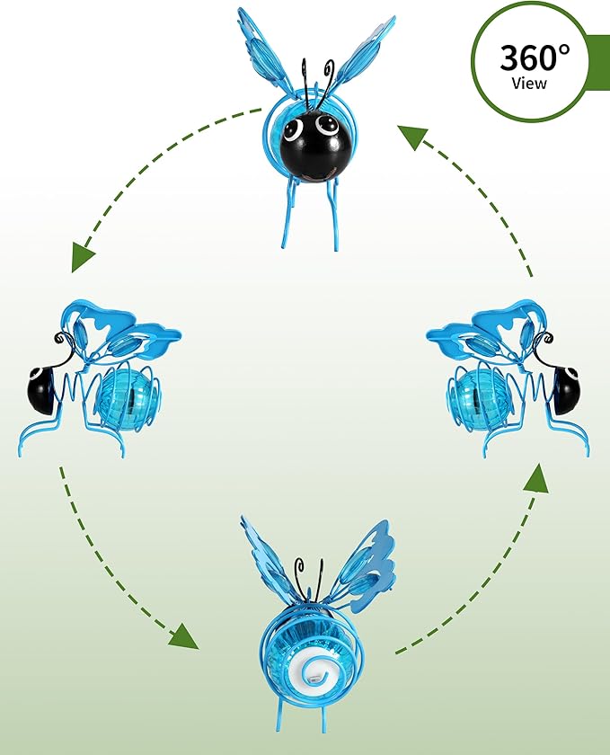 iStatue Solar Hanging Metal Butterfly Light - Weather Resistant Decorative Lights with Bouncy Springs for Garden and Patio - Spring Summer Decorations (Blue)