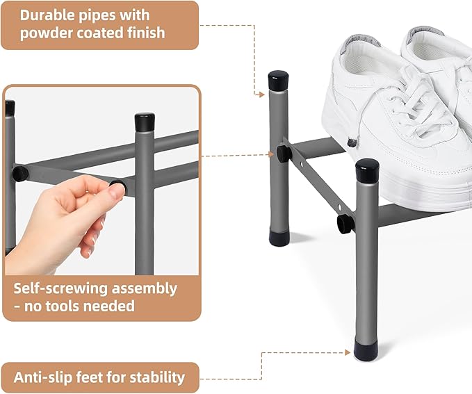 STORAGE MANIAC Expandable Shoe Rack, 4 Pairs Stackable Small Shoe Rack, Metal Adjustable Shoes Organizer for Closet, Entryway, Hallway, Garage, Front Door, Shoes Shelves, Black 1 Tier