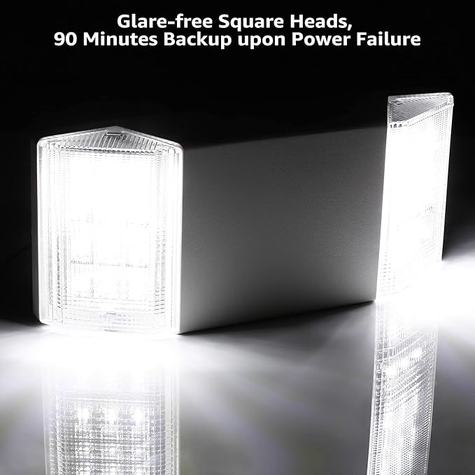 TORCHSTAR LED Emergency Lighting, Commercial Emergency Lights with Battery Backup, UL Listed, Two Square Heads, AC 120/277V, Hardwired Emergency Exit Light Fixtures for Business, Pack of 4