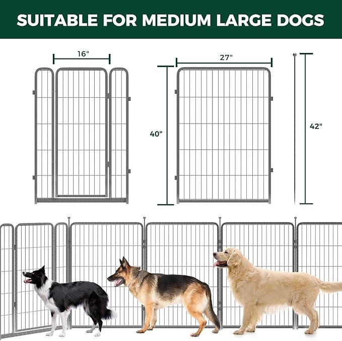 FXW Garden Fence with Door, 40in(H) x 54ft(L) 24 Panels Dog Fence Outdoor for The Yard - Heavy Duty Metal Fencing Tall Animal Barrier for Dog and Rabbit, Easy Assemble