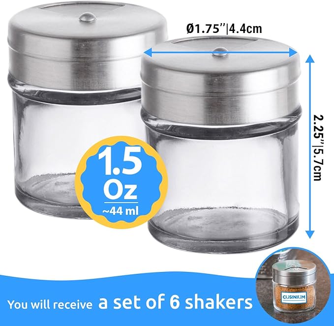 6-Pack 1.5oz Glass Spice Seasonings Shaker With Adjustable Lid