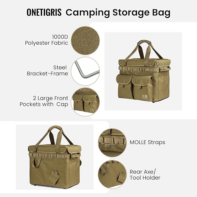 OneTigris Camping Storage Bag with Lid, 25L Collapsible Tactical Tote Bag for Outdoor Camping Travel Picnic Garage Trunk Organizer