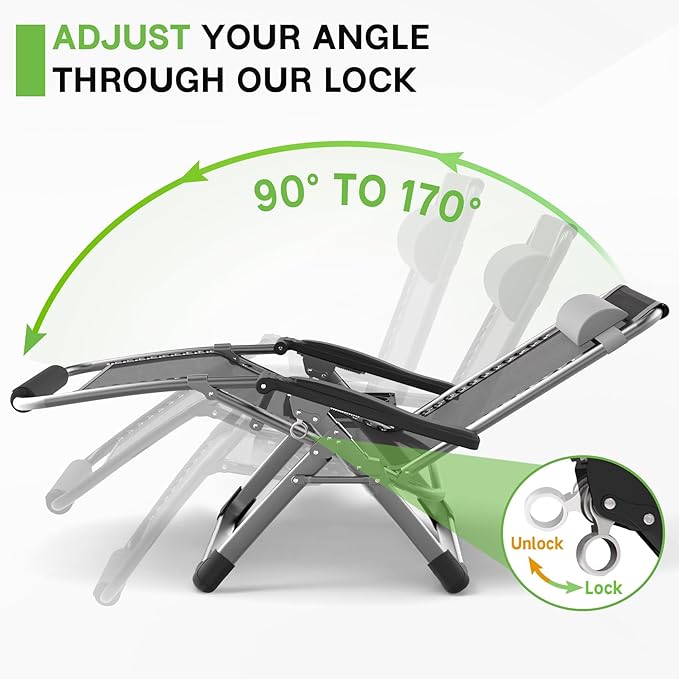 ZENPETIO 29In XL Zero Gravity Chair w/Cushion, Zero Gravity Recliner Lounge Chair for Indoor and Outdoor, Reclining Camping Chair for Lawn, Anti Gravity Chair with Cup Holder and Footrest, 440LBS