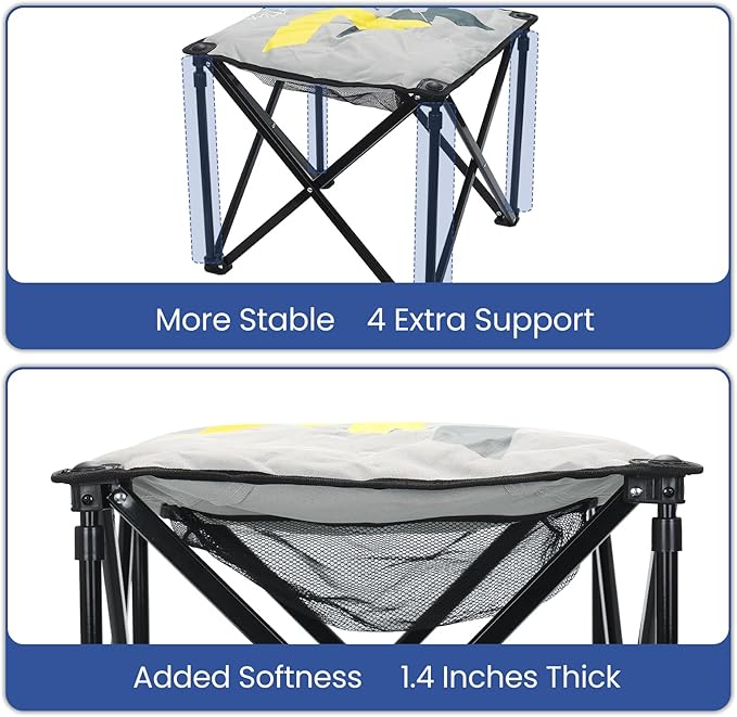Padded Camping Stool, 18 Inch Oversized Camping Foot Rest, 500lb Camping Chair Outdoor Footstool Camping Ottoman Foldable Footrest for Camping Gardening w/Storage Net, Carry Bag (1, Grey)