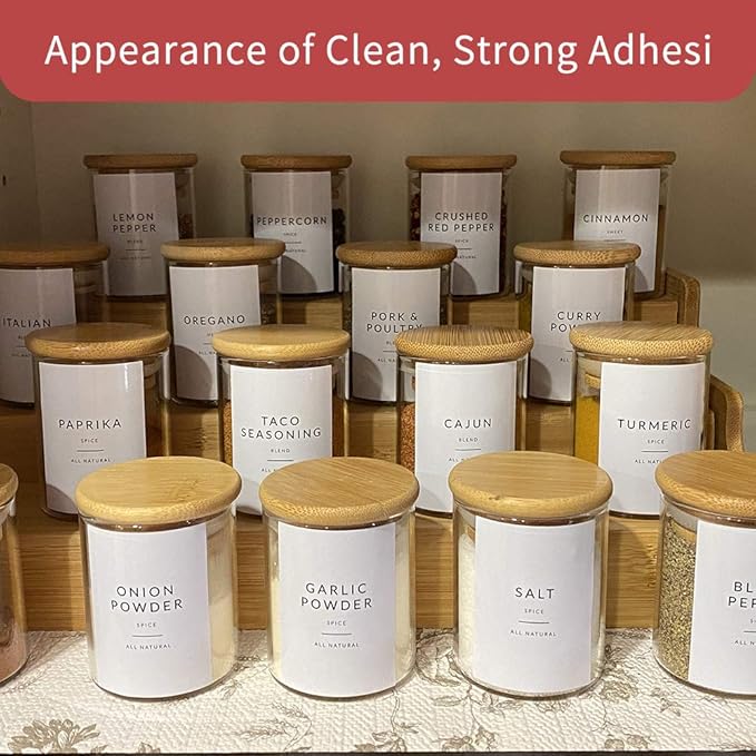 Glass Spice Jars with Bamboo Lids - 20 Pcs Thicken(2.4mm) 4oz Airtight Seasoning Containers with 131 Waterproof Minimalist Spice labels Preprinted - Small herb Jars for Pantry Organization and Storage