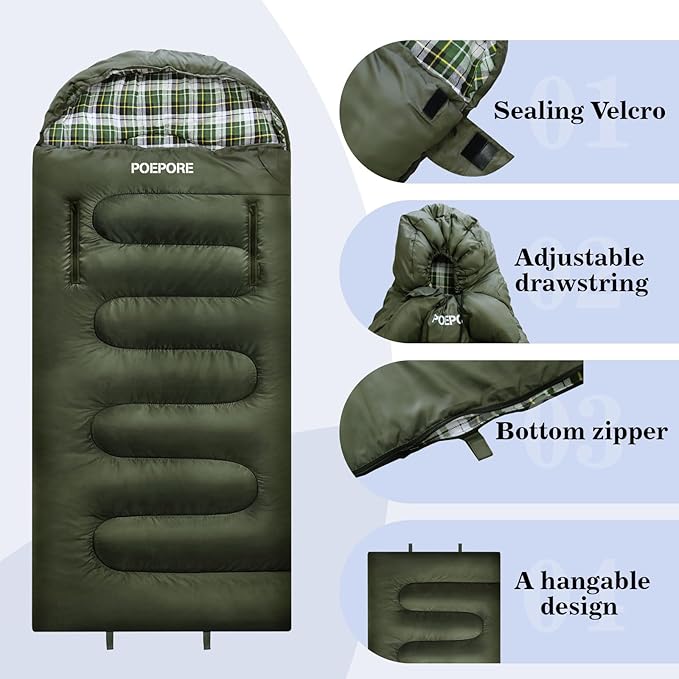 Flannel Sleeping Bag Cotton 0 Degree Cold Weather for Adults XXL Wearable Sleeping Bag 4 Seasons Waterproof with Compression Sack
