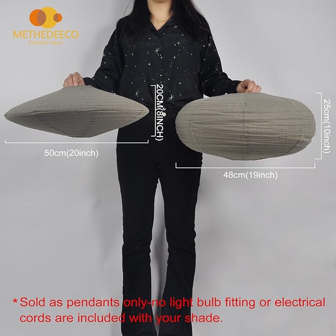 20" Hanging Lamp Shade,Minimalism Ceiling Light Decoration,Grey Large Fabric Lantern UFO and Oval Pendant Light Shade Living Room Classroom Decor Handcrafted Lantern Shade.pack of 2
