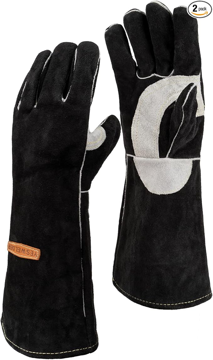 YESWELDER Leather Forge MIG Welding Gloves, Heat Fire Resistant Welders Gloves, Black, also Perfect for Grill/BBQ/Wood Stove/Oven/Fireplace/Cutting