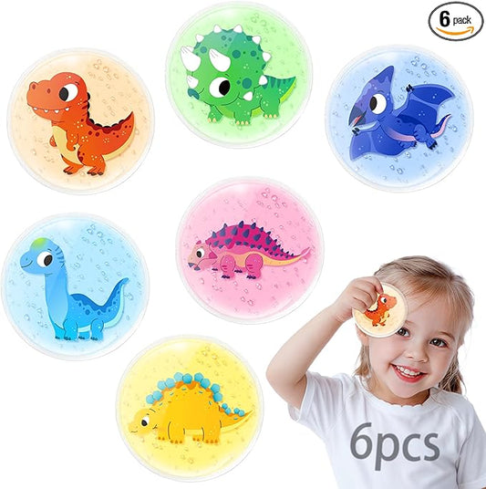 Kids Ice Packs for Boo Boos, 6 Pcs, Baby Small Gel Ice Packs for Injuries Reusable, Mini Hot Cold Compress for Body Pain Relief, Toothache, Fever, Mosquito Bite, Get Well Gift for Girl Boy (Dinosaur)