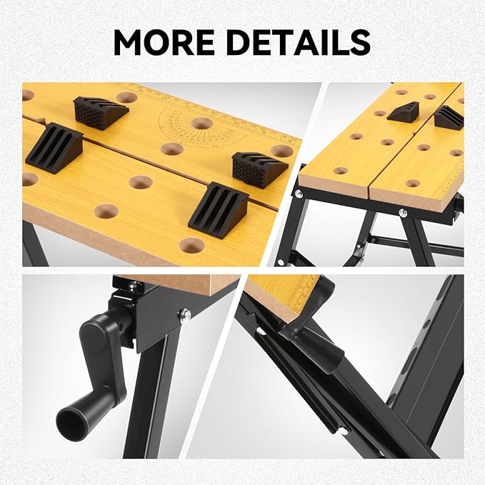 Auto Dynasty Adjustable Folding Workbench with Built-in Ruler & Protractor, Portable Work Table (8"-12"), 220lbs Load Capacity, Multipurpose Vise Workbench for Woodworking, Garage, and DIY