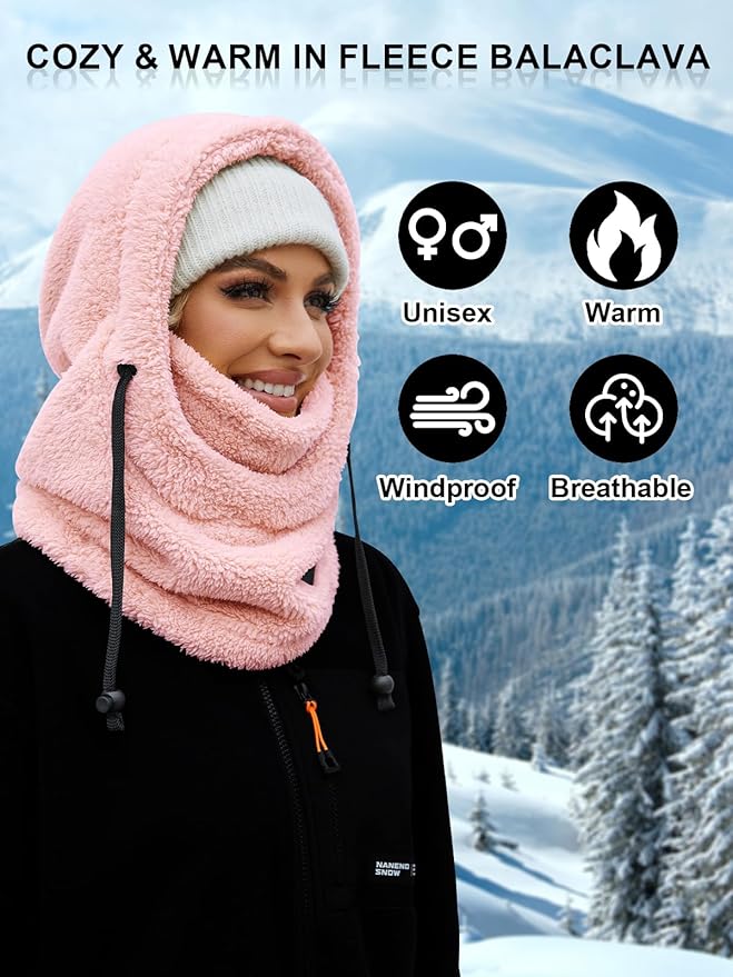 Balaclava Fleece Ski Mask for Men Women Winter Face Masks Windproof Hooded Scarf Cold Weather Hat Neck Warmer