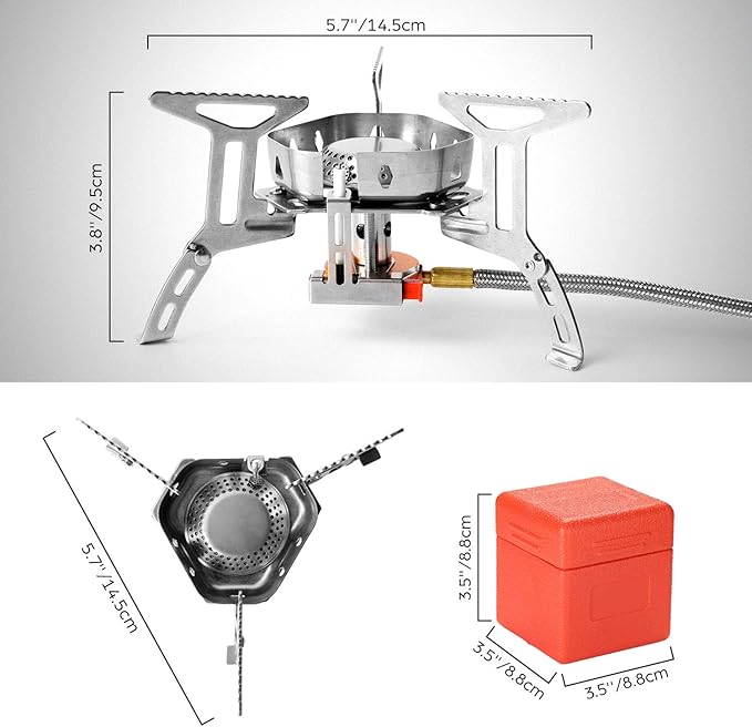 Odoland 3500W/6800W Windproof Camp Stove Camping Gas Stove with Fuel Canister Adapter, Piezo Ignition, Carry Case, Portable Collapsible Stove Burner for Outdoor Backpacking Hiking and Picnic