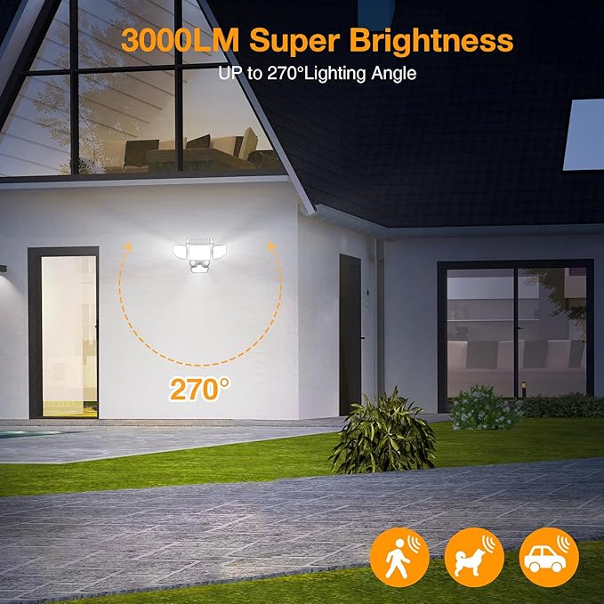3000LM Solar Lights Outdoor, 4 Heads Solar Security Lights with Remote Control, 180 LEDs IP65 Waterproof Motion Sensor Lights 3 Modes Flood Lights for Wall, Porch, Yard, Outside, 3 Pack